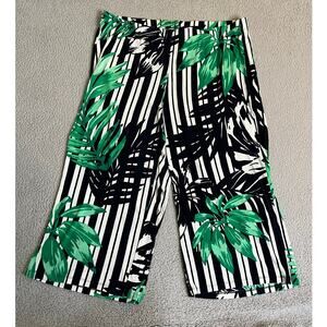 Chico's Travelers Pants XL 3 Wide Leg Cropped Slinky Stretch Floral Striped